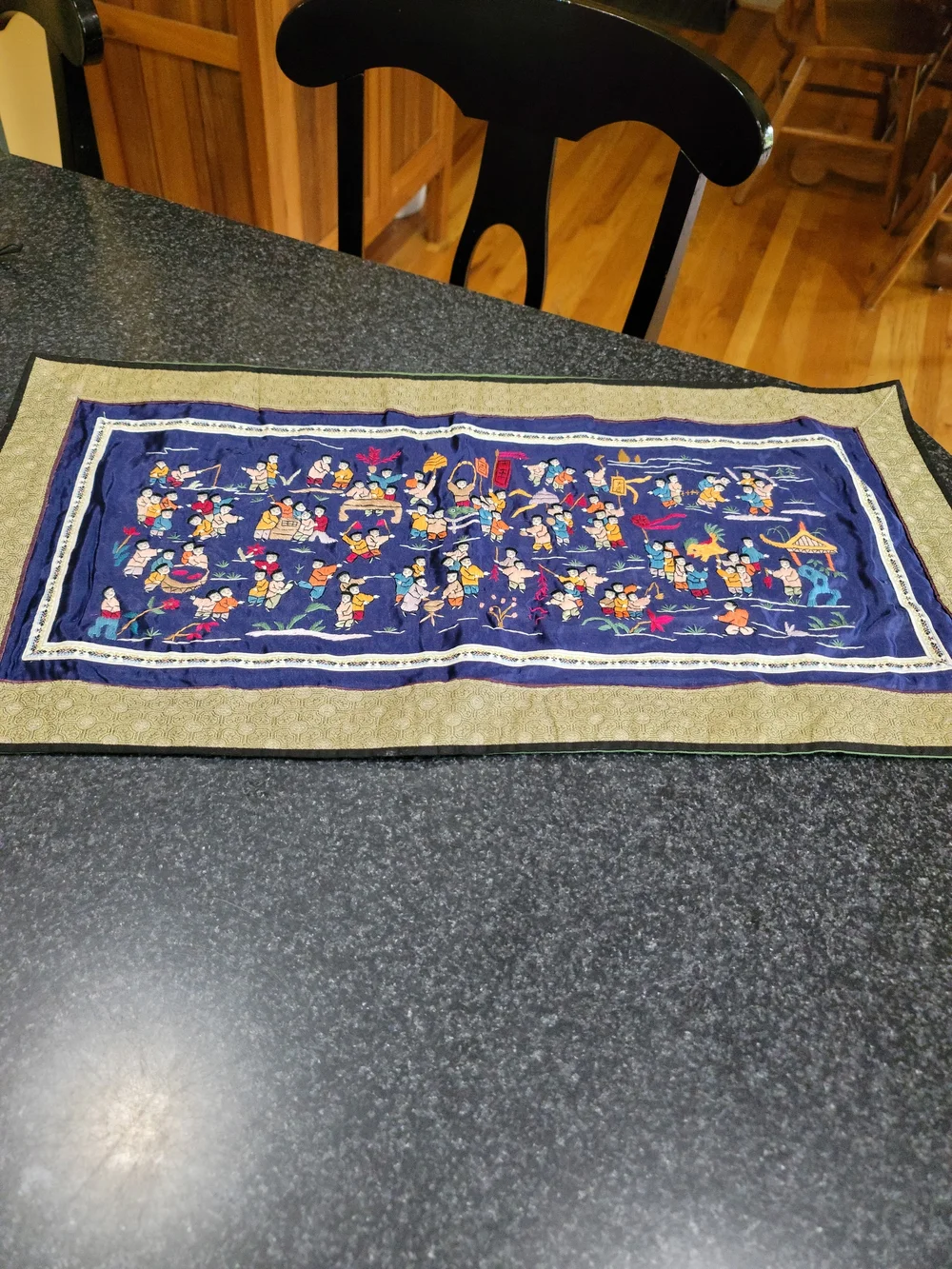 Vintage Chinese Silk Hand Embroidered Panel Tapestry 100 Children Boys Motif